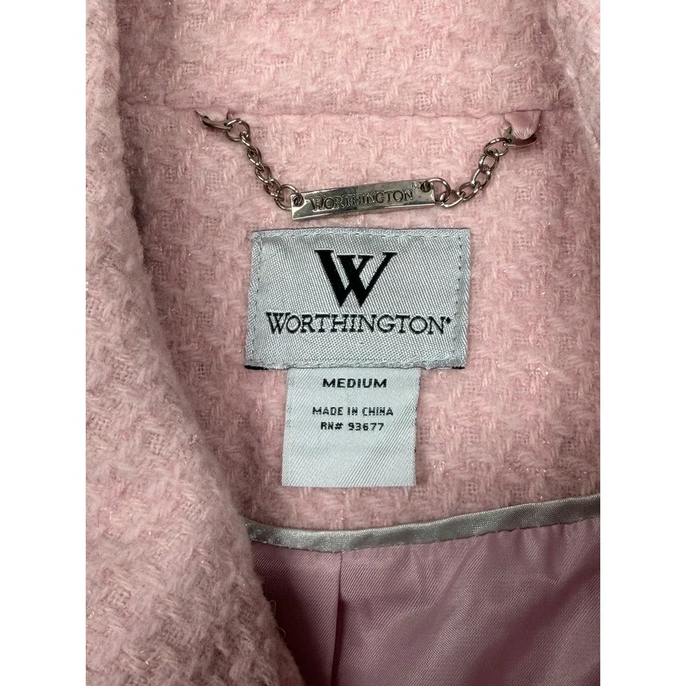 Worthington Pea‎ Coat Womens Medium Pink Tweed Wool Blend Lined Preppy Academia - Picture 6 of 11